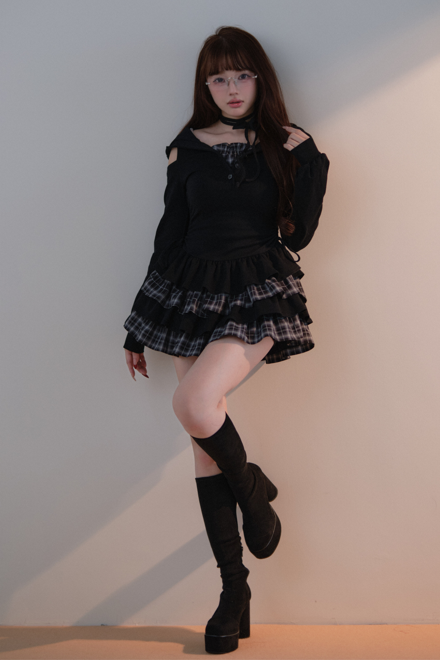 Plaid Ruffle Off-shoulder Dress