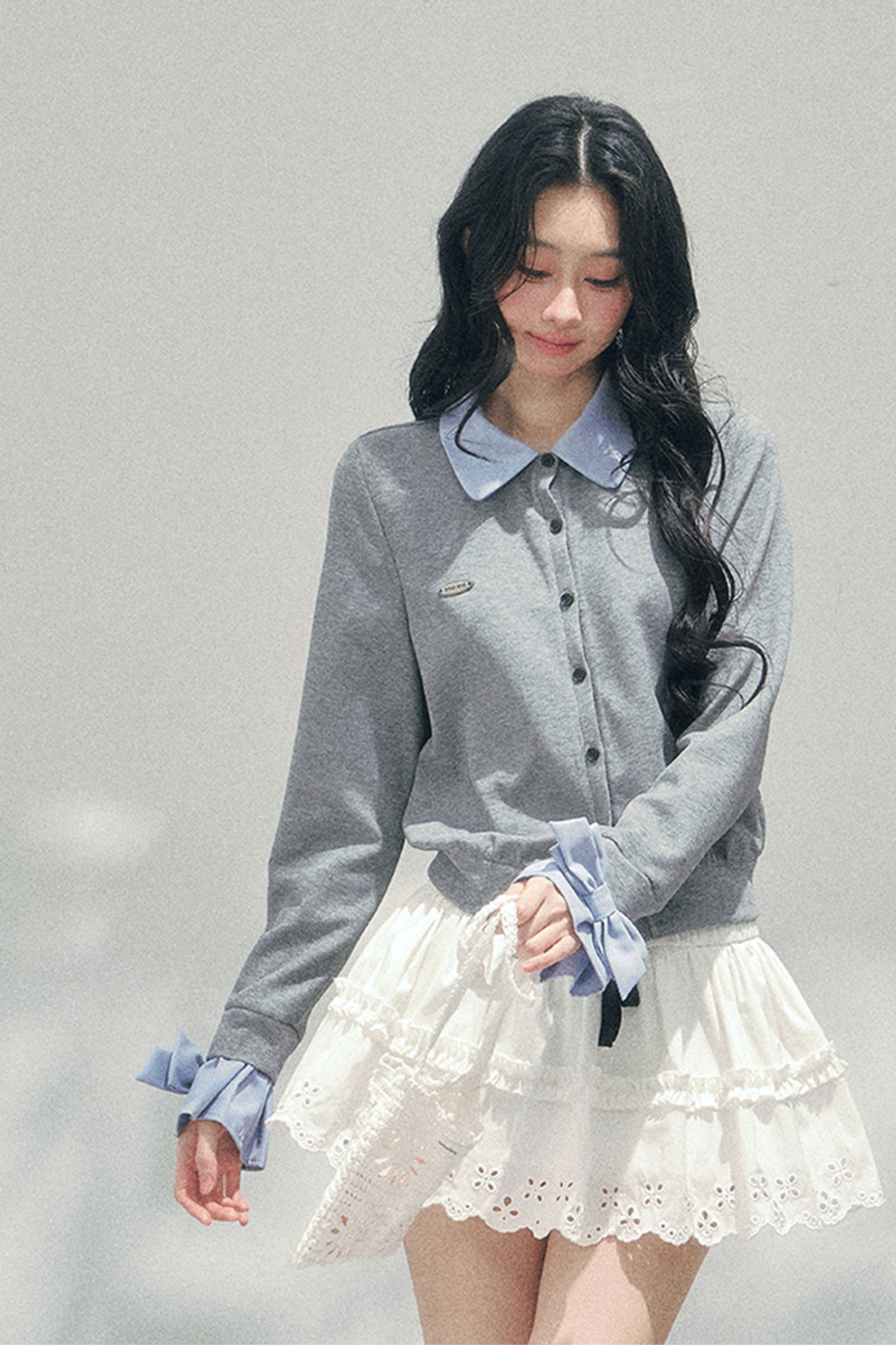 French Faux Two Piece Polo Sweater
