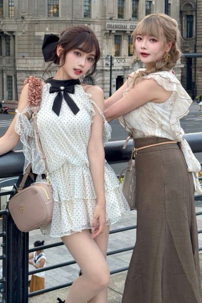 Off Shoulder Polka Dot Ribbon Dress