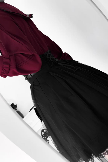 Dark French Lace Shirt + Skirt