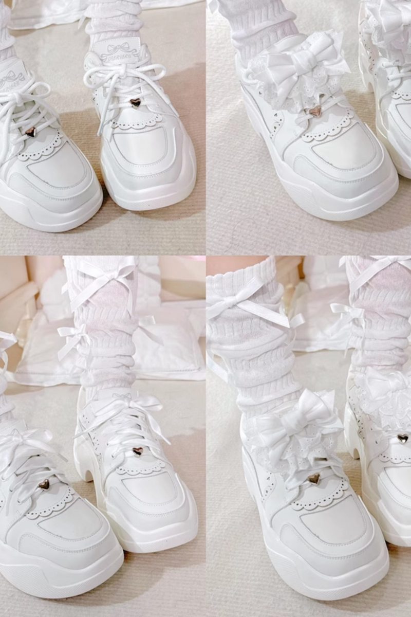 Ribbon Heart Lace Platform Sneakers