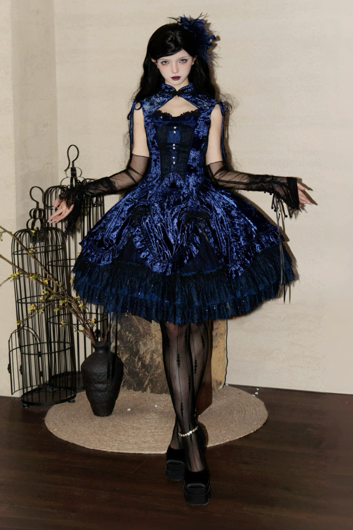 Gothic Velvet Sleeve Lolita Top + Vest + Skirt