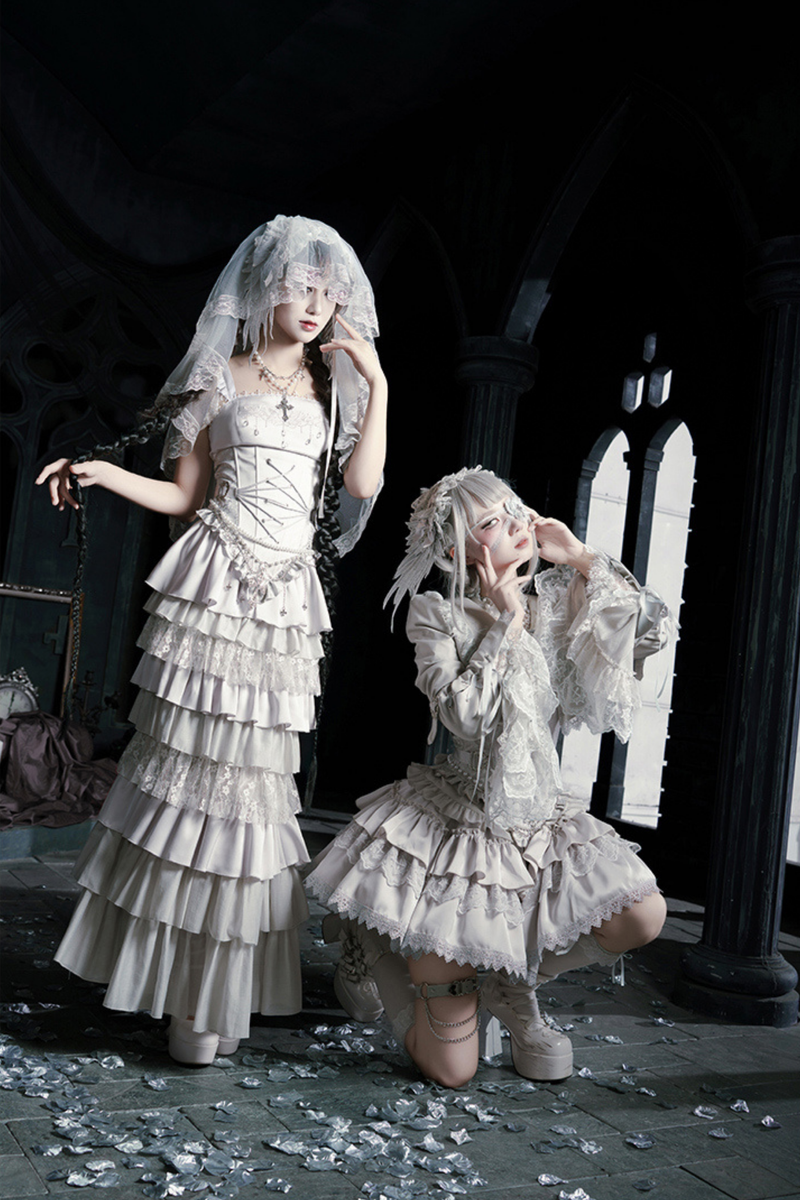 Gothic Lolita Skirt + Corset + Veil + Necklace + Waist Chain