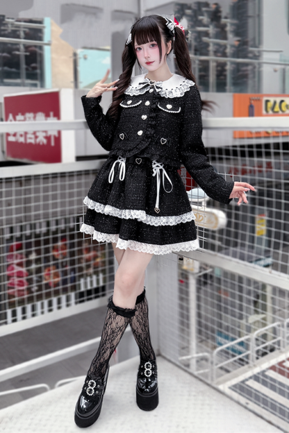 Dark Sweet Tweed Jacket + Shirt + Skirt + Clip