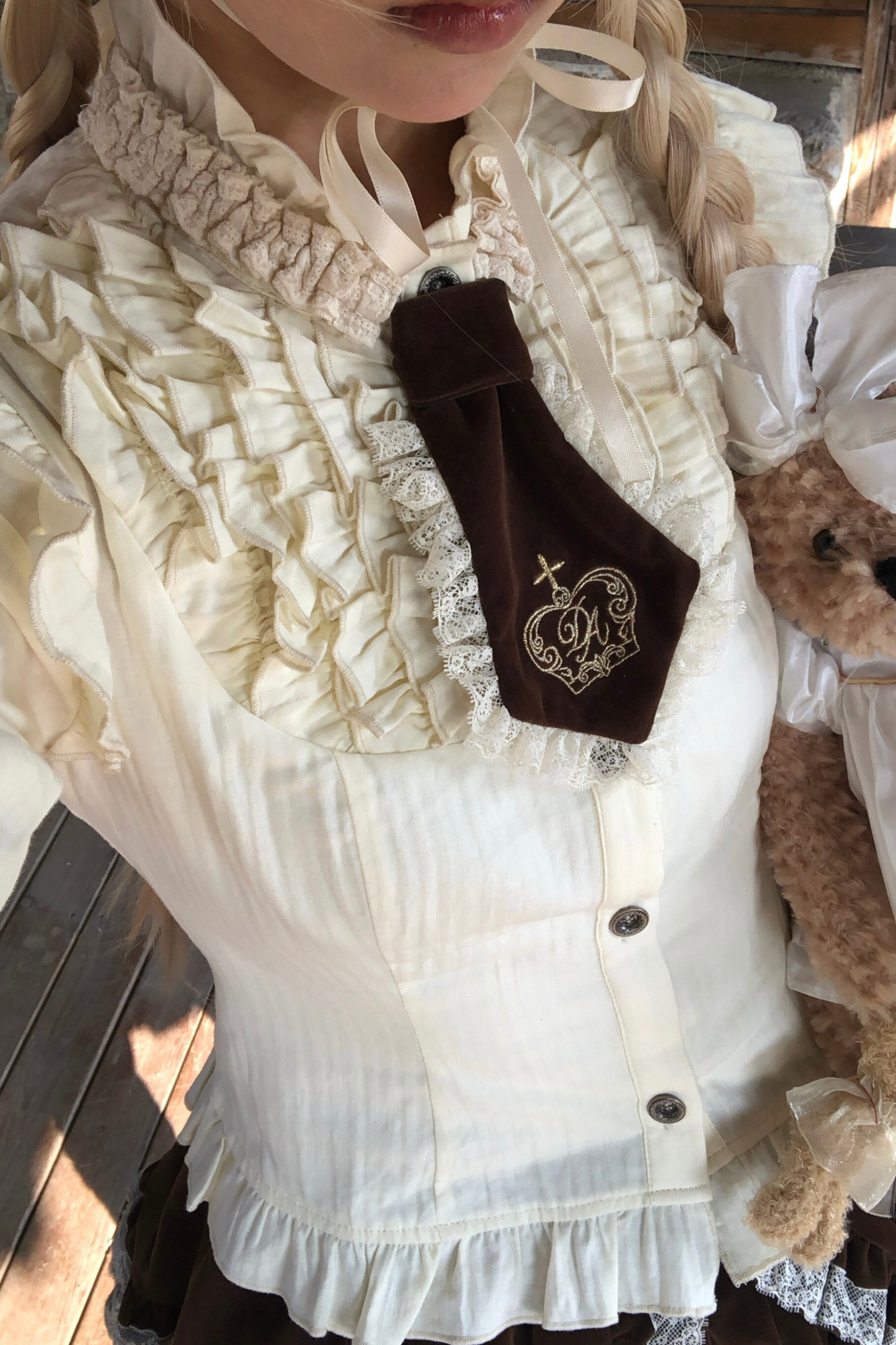 Lace Ruffle Puff Sleeve Blouse