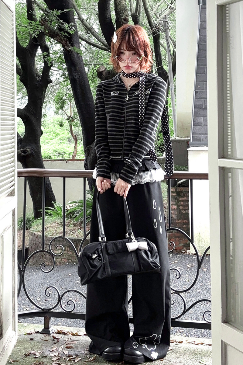 Rhinestone Striped Hoodie + Wide Pants