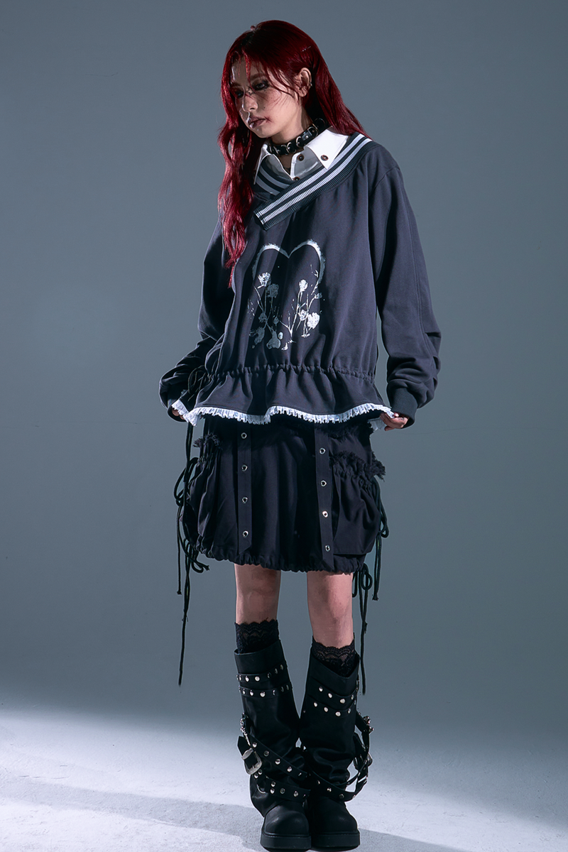 Drawstring Loose Sweatshirt