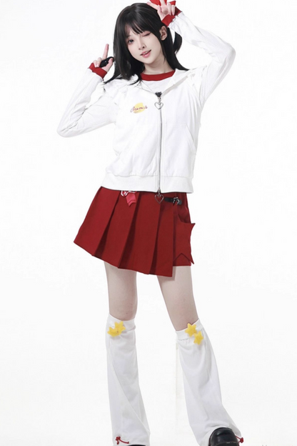 Snack Girl Hooded Vest + Top + Pleated Skirt + Leg Warmers