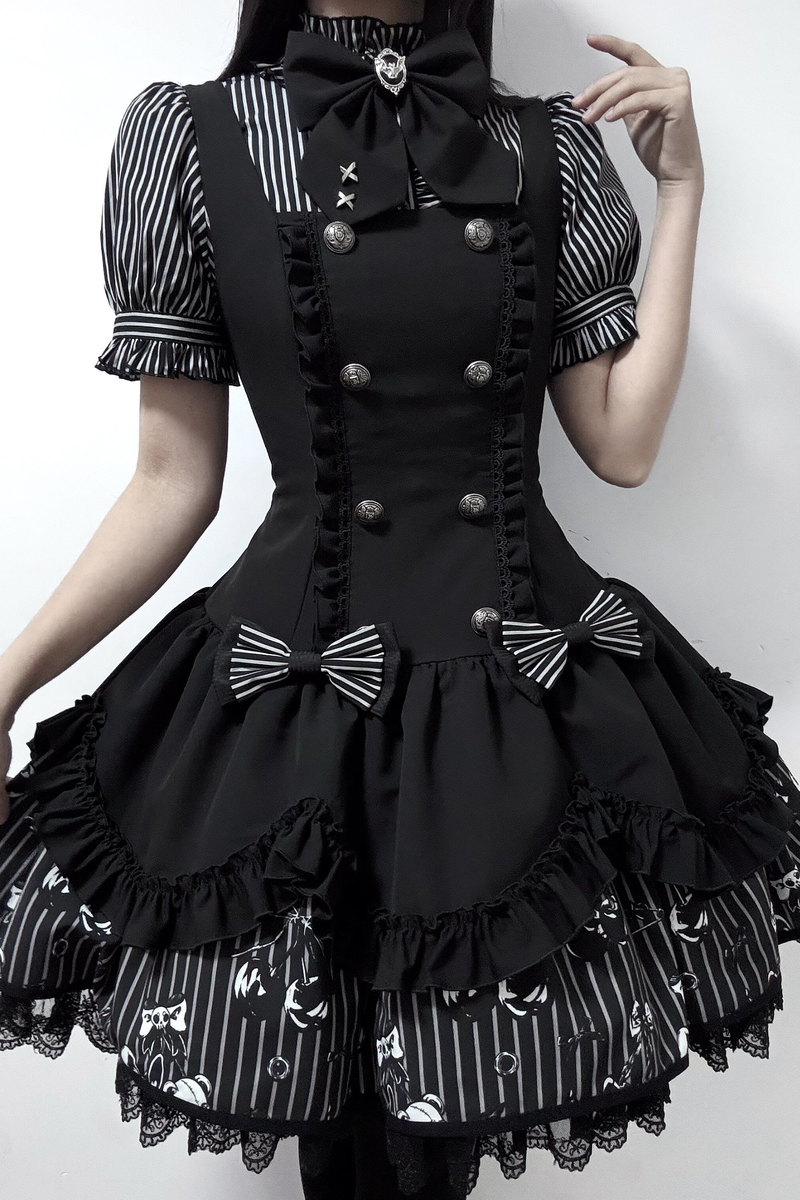 [pre-order Deadline: March 20] Rabbit Gothic Vampire Lolita Skirt + Striped Shirt + Hat
