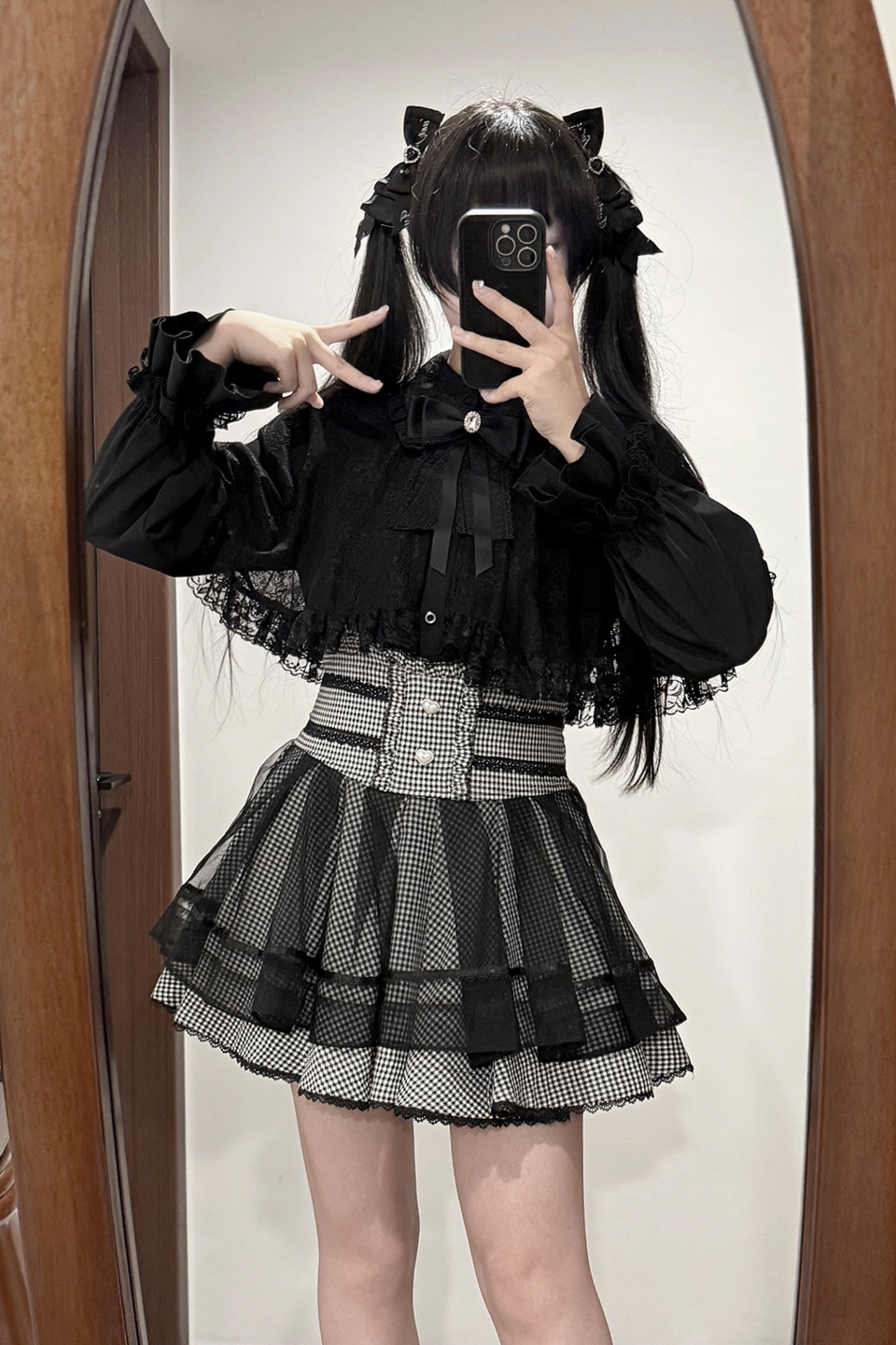 Fur Hooded Mantle + Tops + Skirt