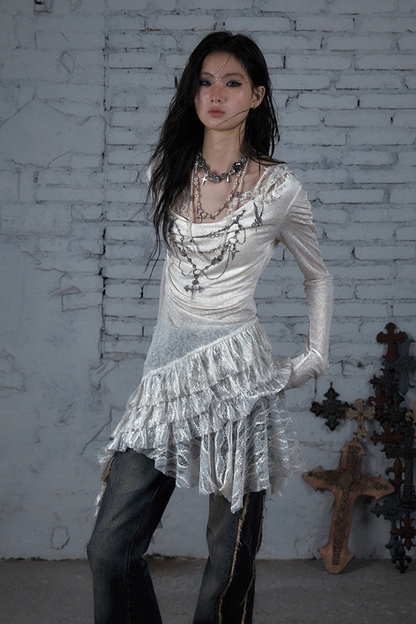 Punk Lace Hood Asymmetrical Dress