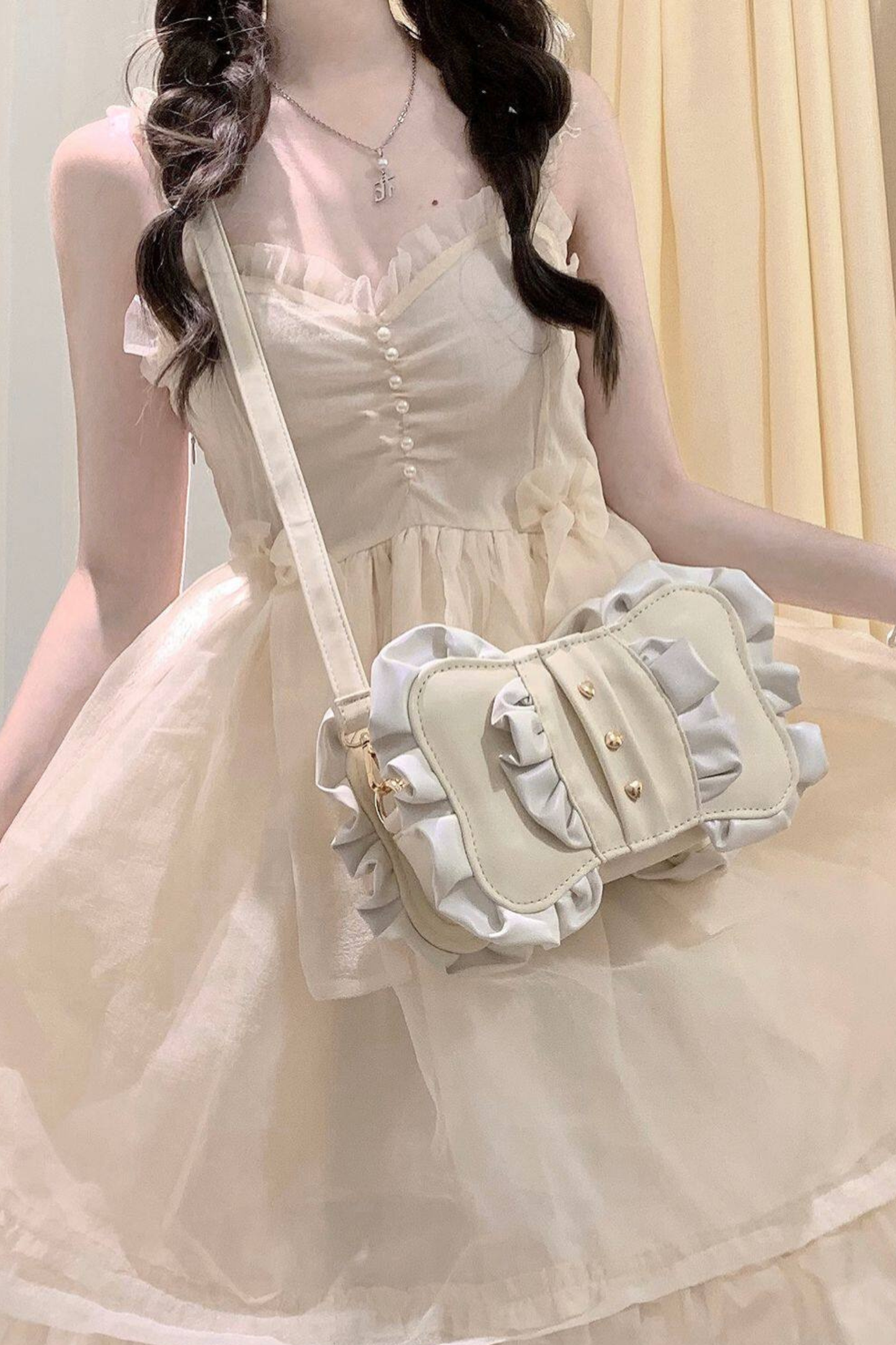 Cream Ribbon Mini Crossbody Bag