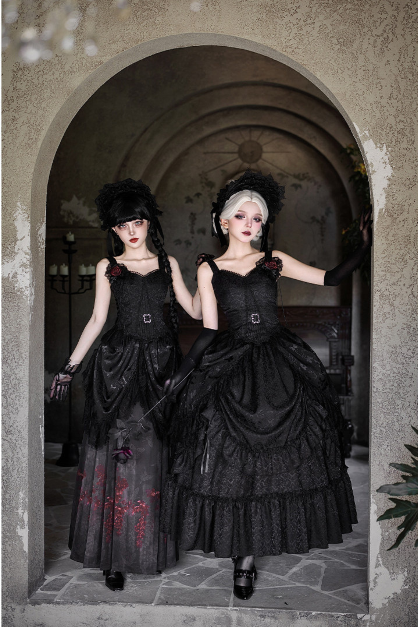 Gothic Corset Top + Short Coat + Hose + Curtain + Skirt + Flower + Bonnet