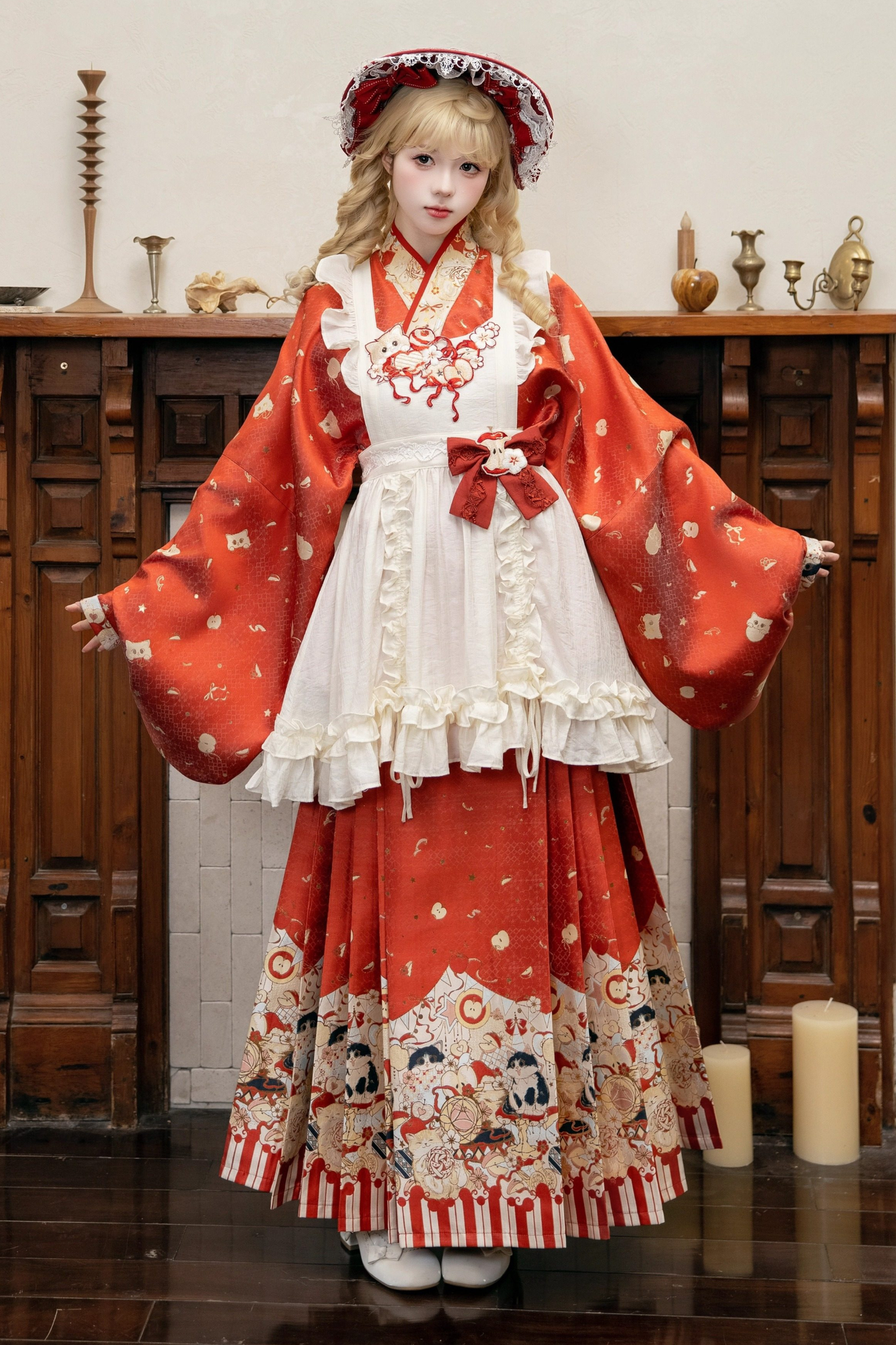 Apple Chinese-style Dress + Skirt + Overskirt + Brooch + Shawl