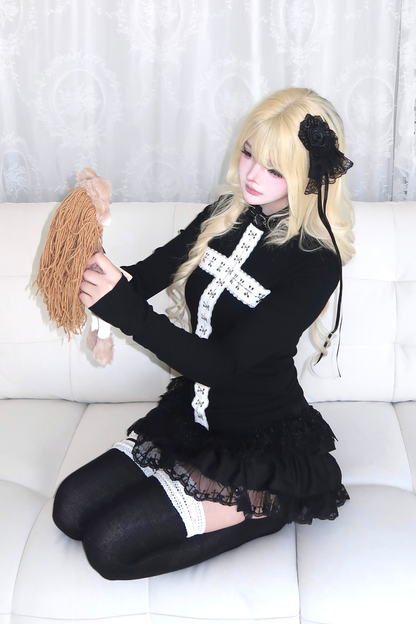 Gothic Lace Cross Top + Skirt