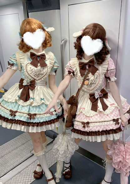 [pre-order] Bunny Ear Hair Clip + Pink Blue Sweet Maid Apron Dress