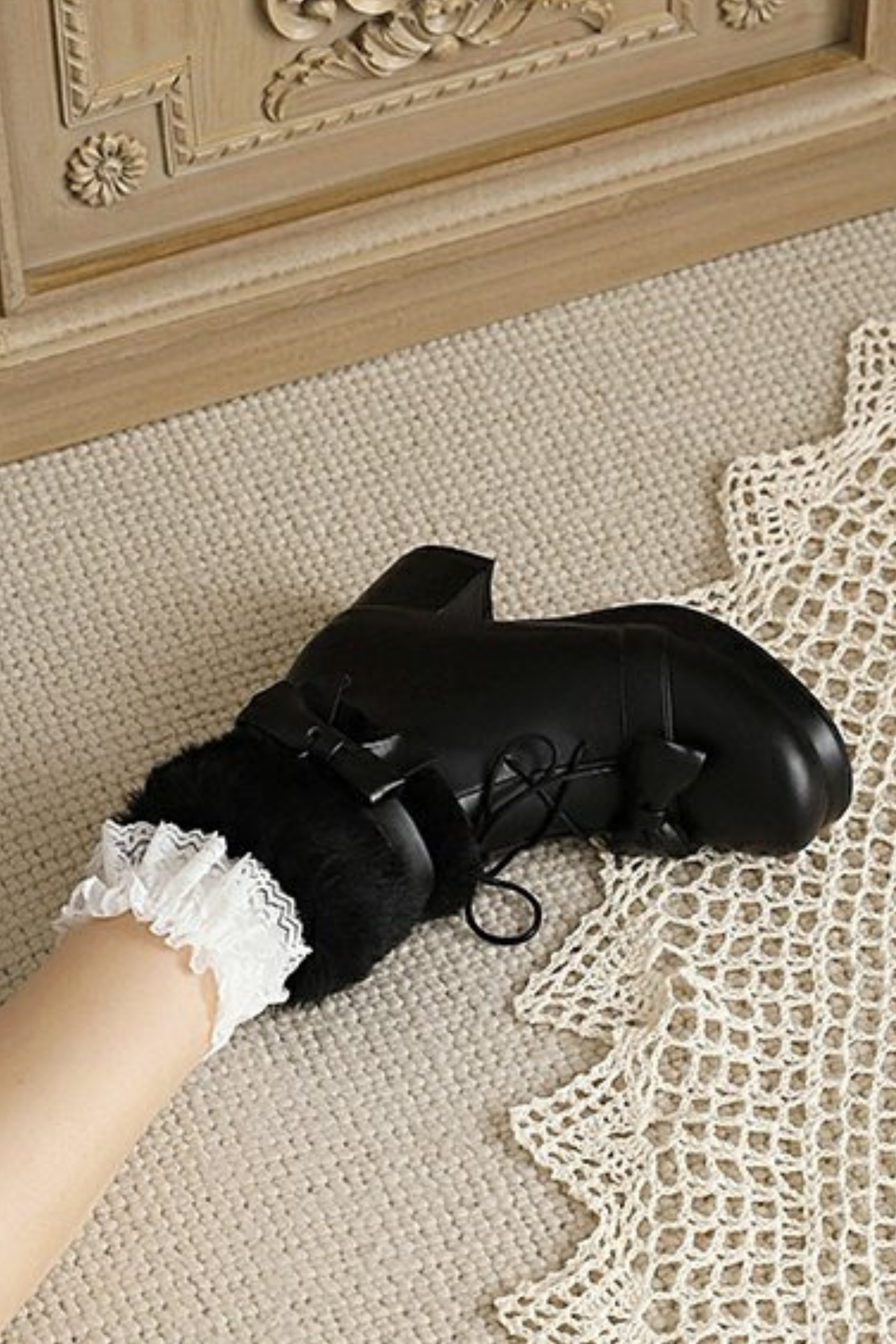 Ribbon Fur Lolita Boot