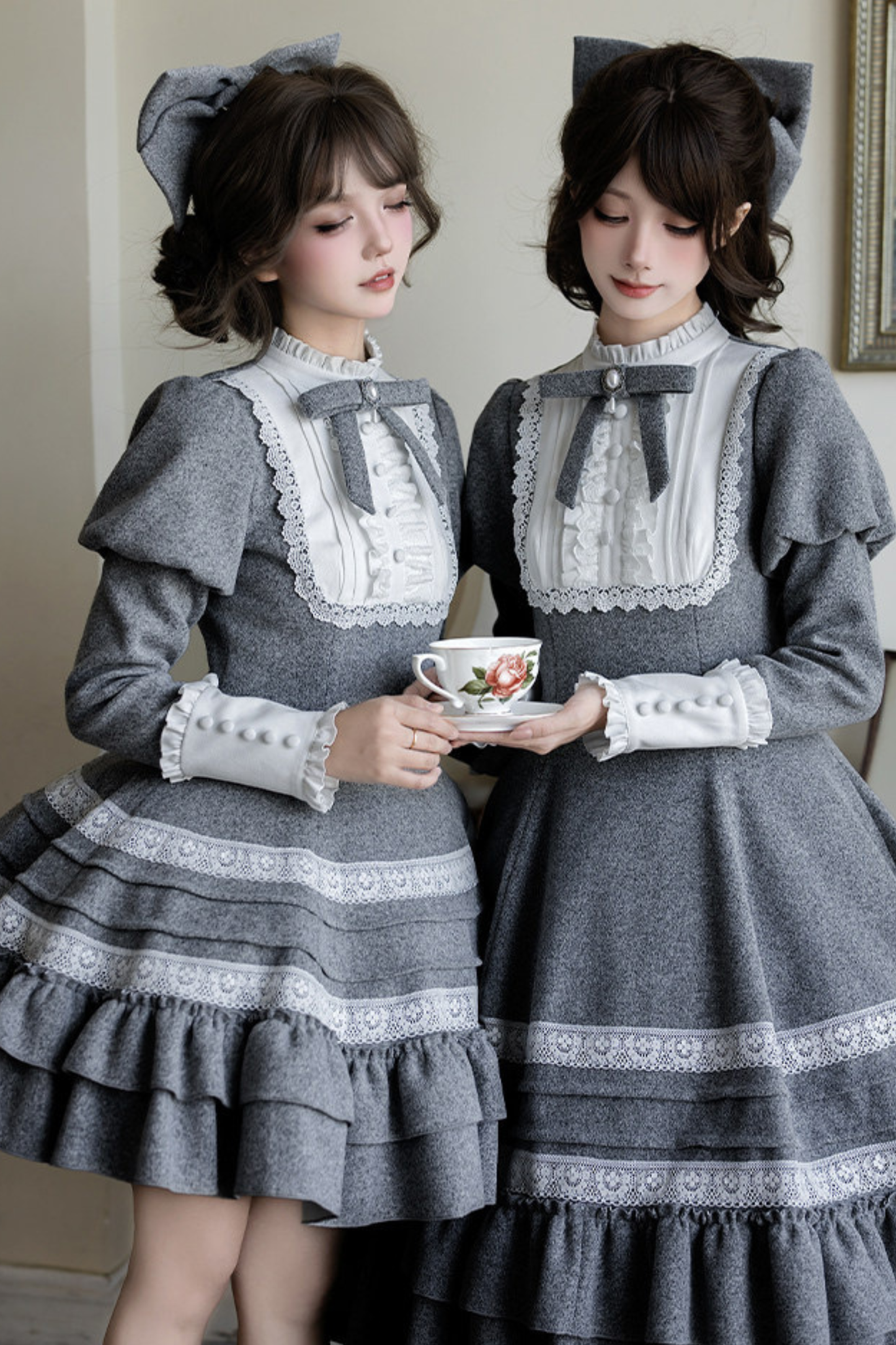 Ruffled Cape Coat + Dress + Hair Accessories + Brooch