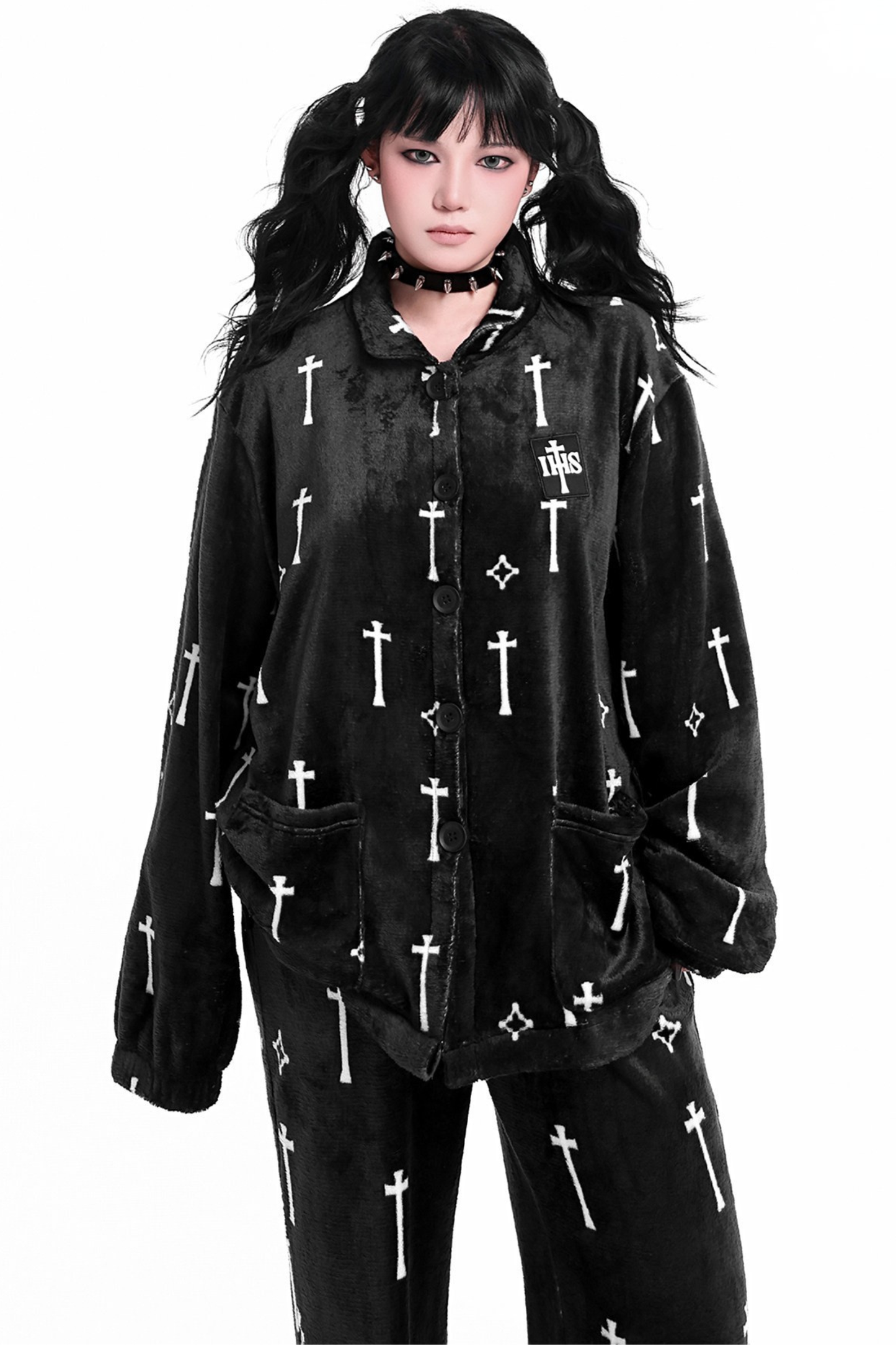 Gothic Cross Flannel Nightgown Coat + Loose Pants + Jacket