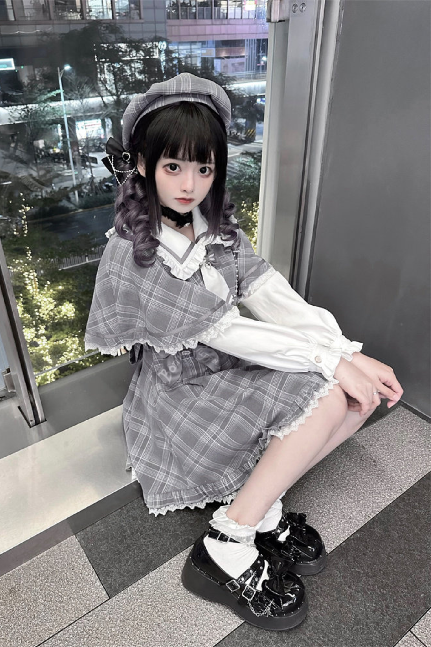 Plaid Sweet Cape Design Dress