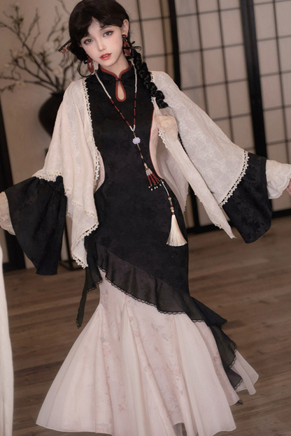 Retro Chinese-style Dress + Sleeves + Shawl + Accessories + Hairpin