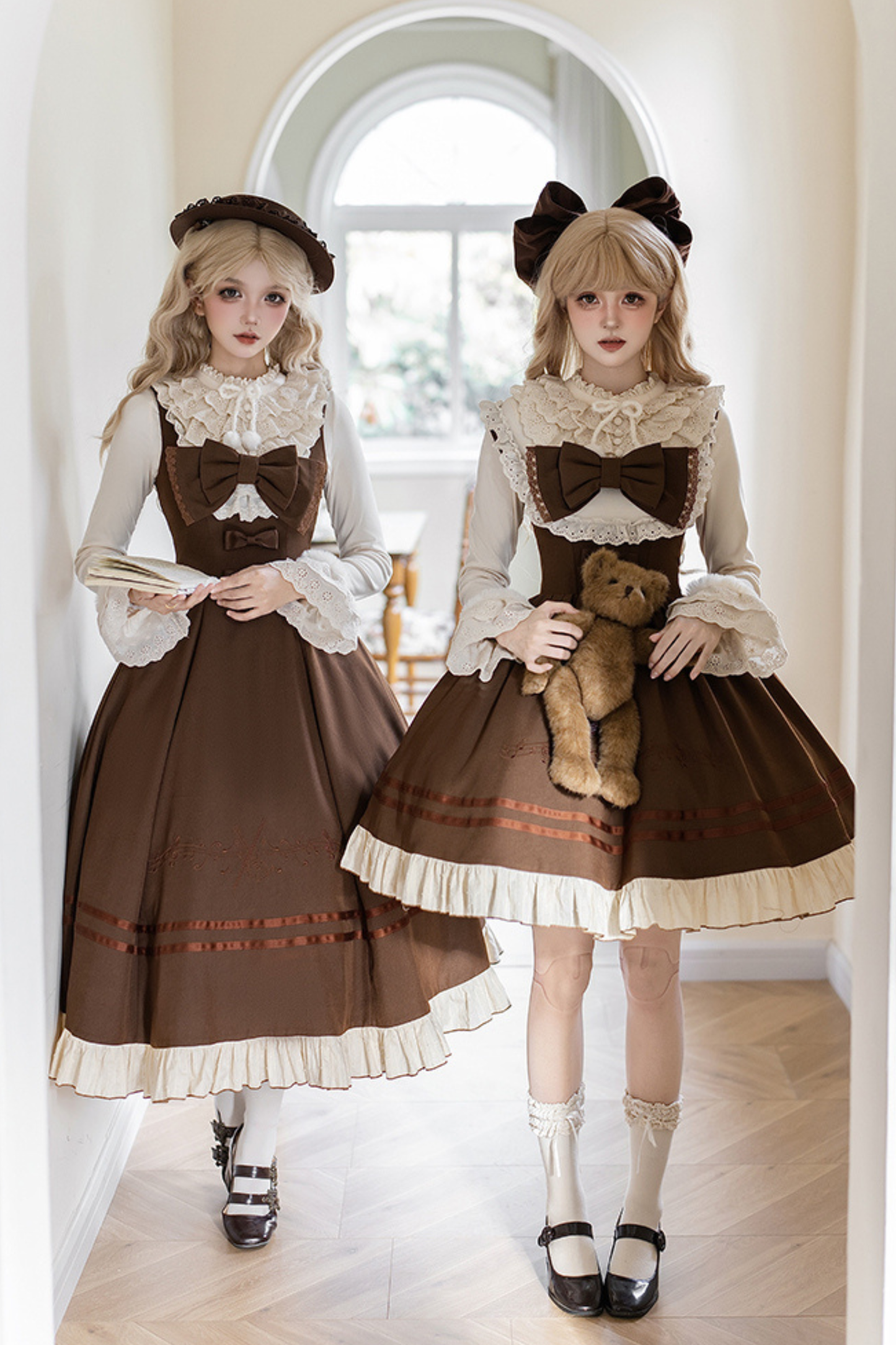 Twin Ruffle Doll Jumperskirt + Top + Ribbon + Hat