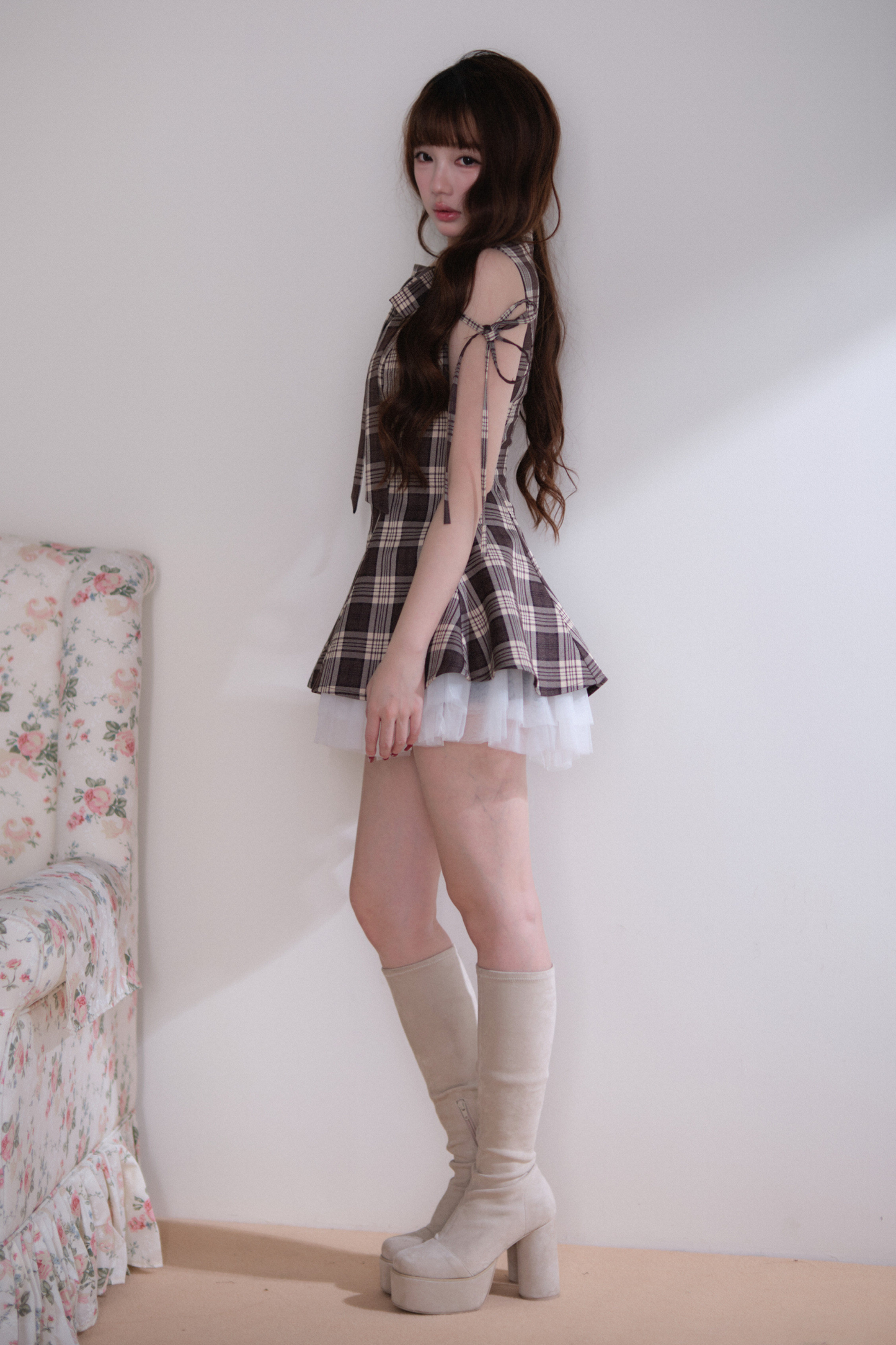 Plaid Layered Hem Sleeveless Dress