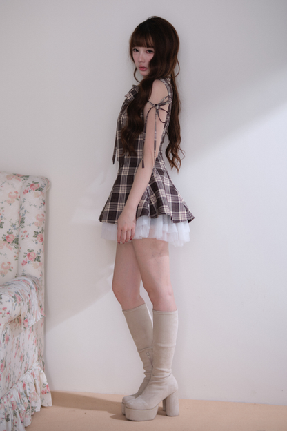Plaid Layered Hem Sleeveless Dress