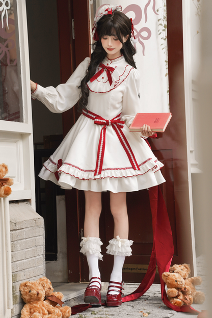 Red Wish Ribbon Dress + Cape