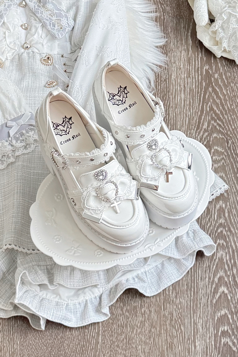 Jewel Cross Ribbon Shoes
