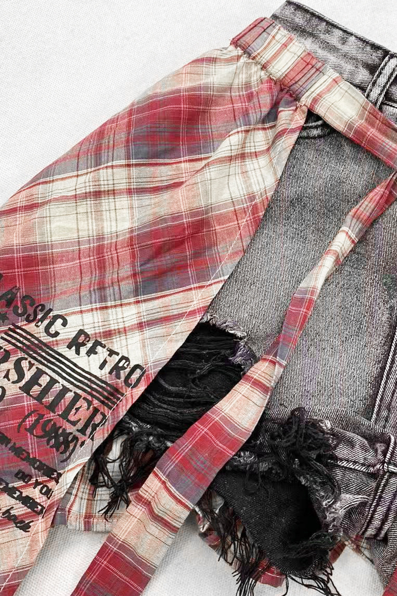 Retro Black Denim Pants + Plaid Curtain