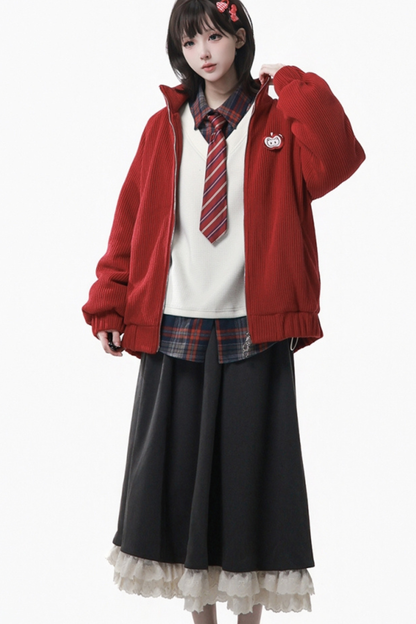 Apple Black Tea Fleece Coat + Hoodie + Long Skirt + Short Skirt + Hood Scarf
