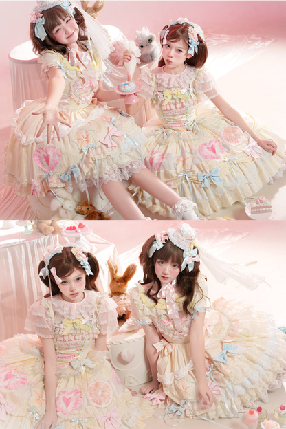 [pre-order] Slice Cake Lolita Dress + Jumper Skirt + Headband + Clip + Hat