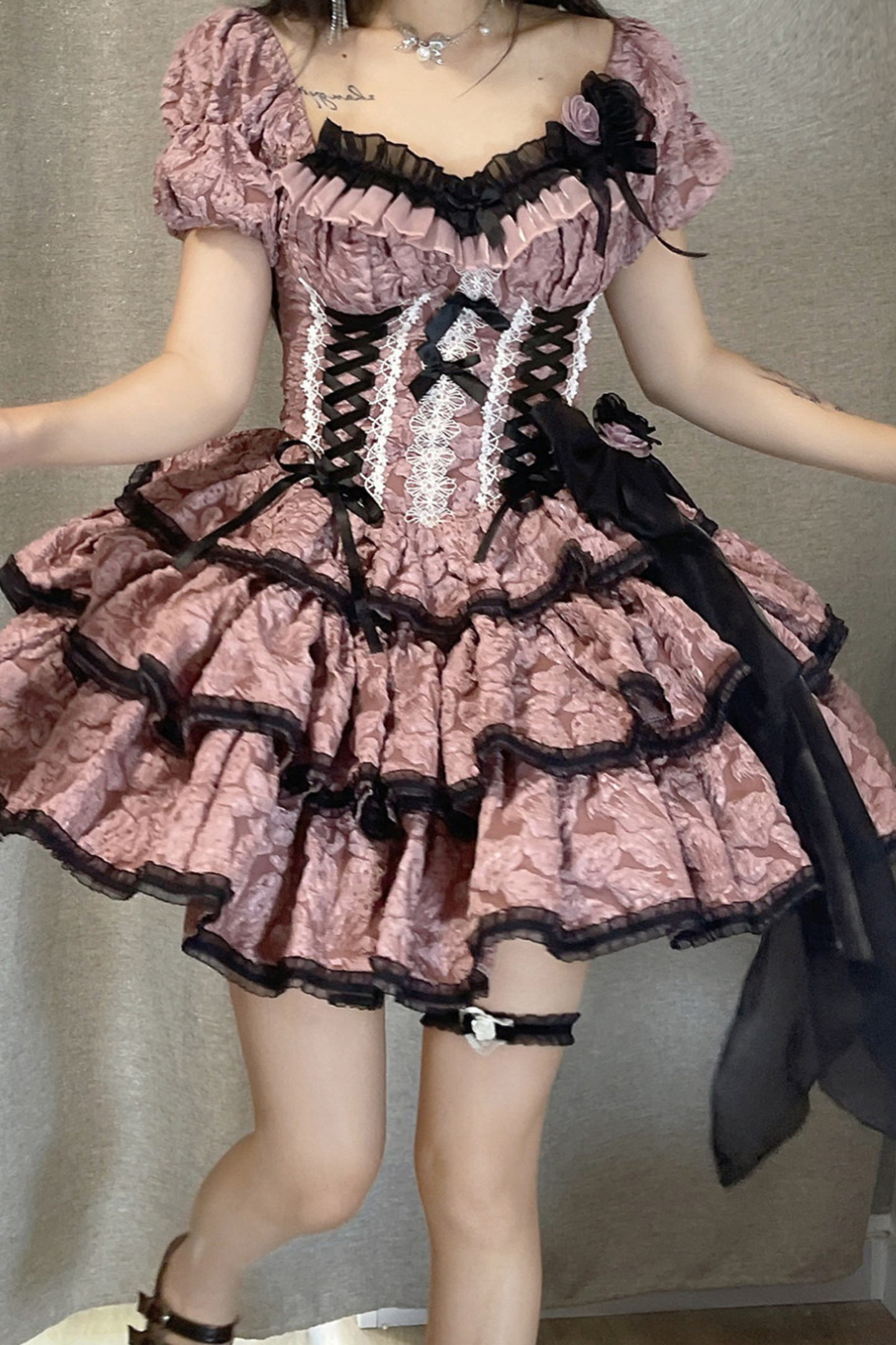 Dark Pink Lace Up Lolita Dress