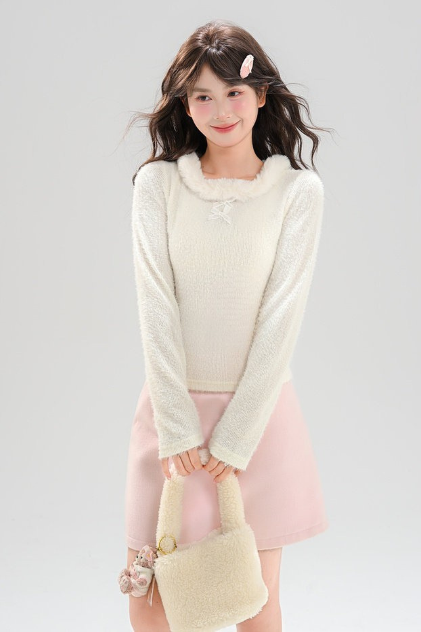 Sweet Ribbon Fur Knit Top