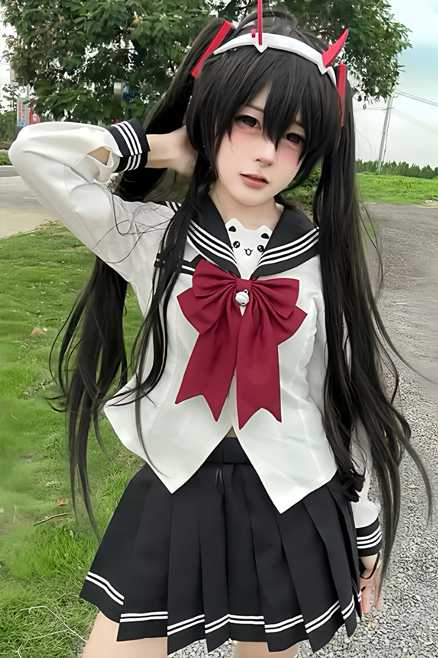Anime Girl Sailor Top + Skirt + Ribbon