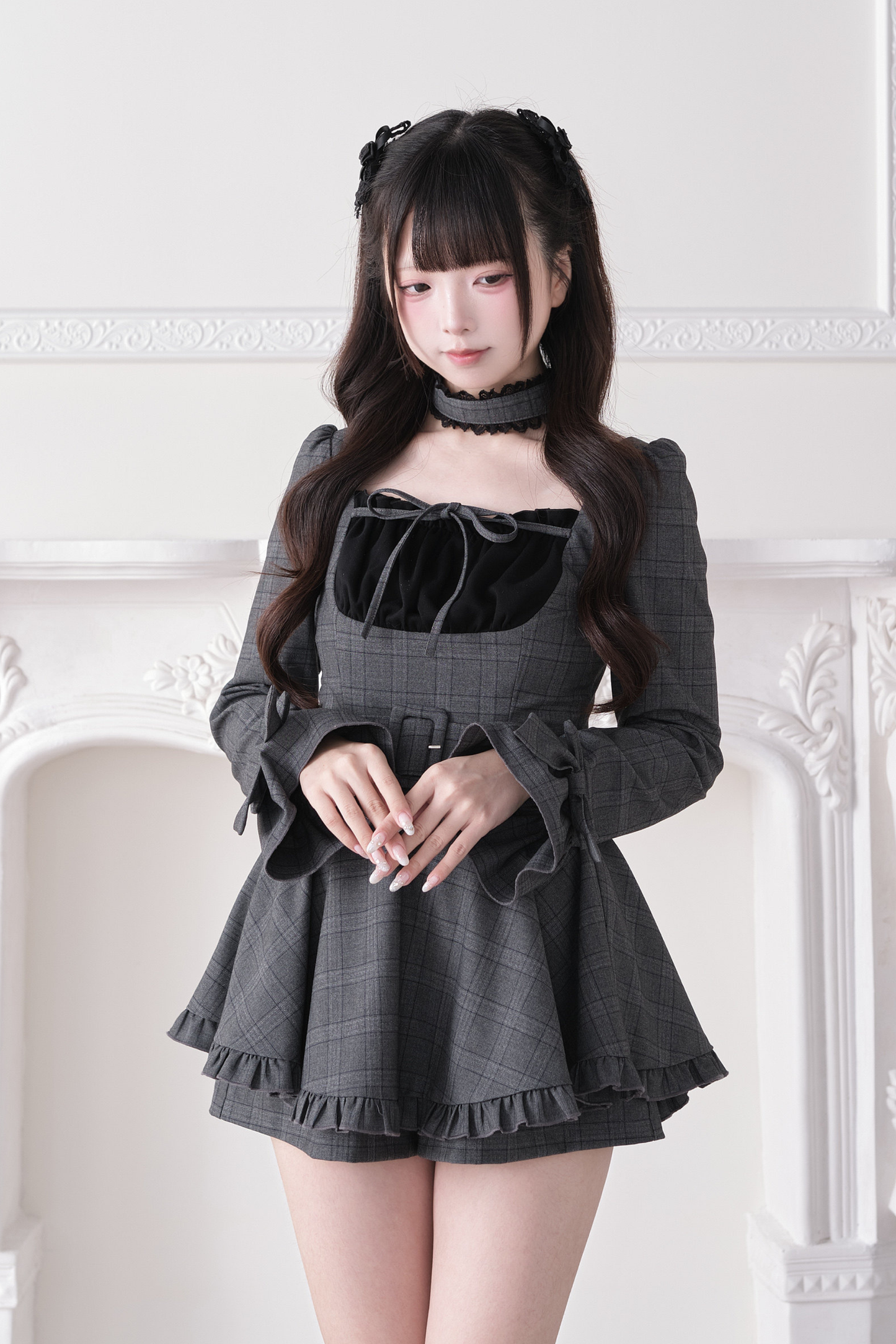 Plaid Ribbon Lace Dress