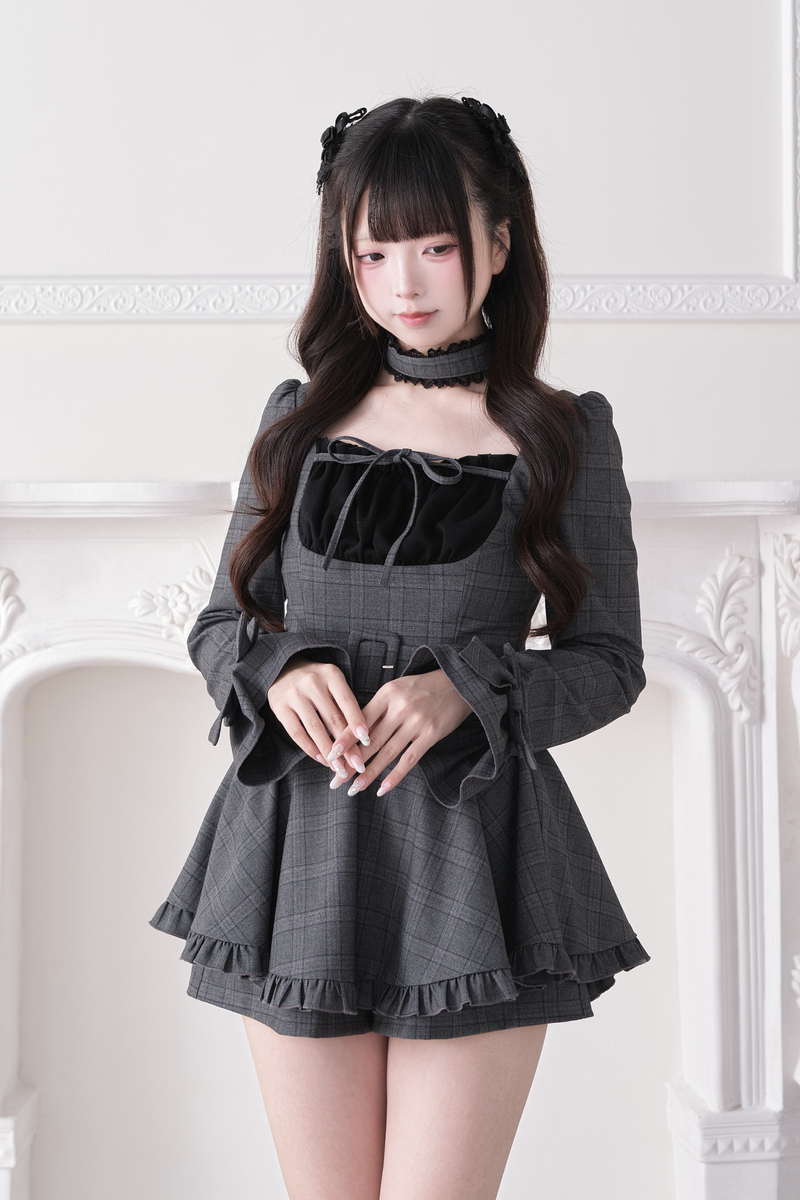 Plaid Ribbon Lace Dress