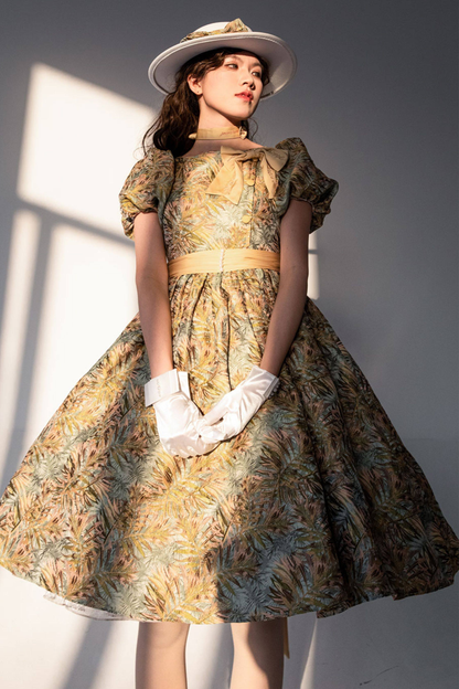 Golden Flower Design Dress + Skirt + Coat + Vest