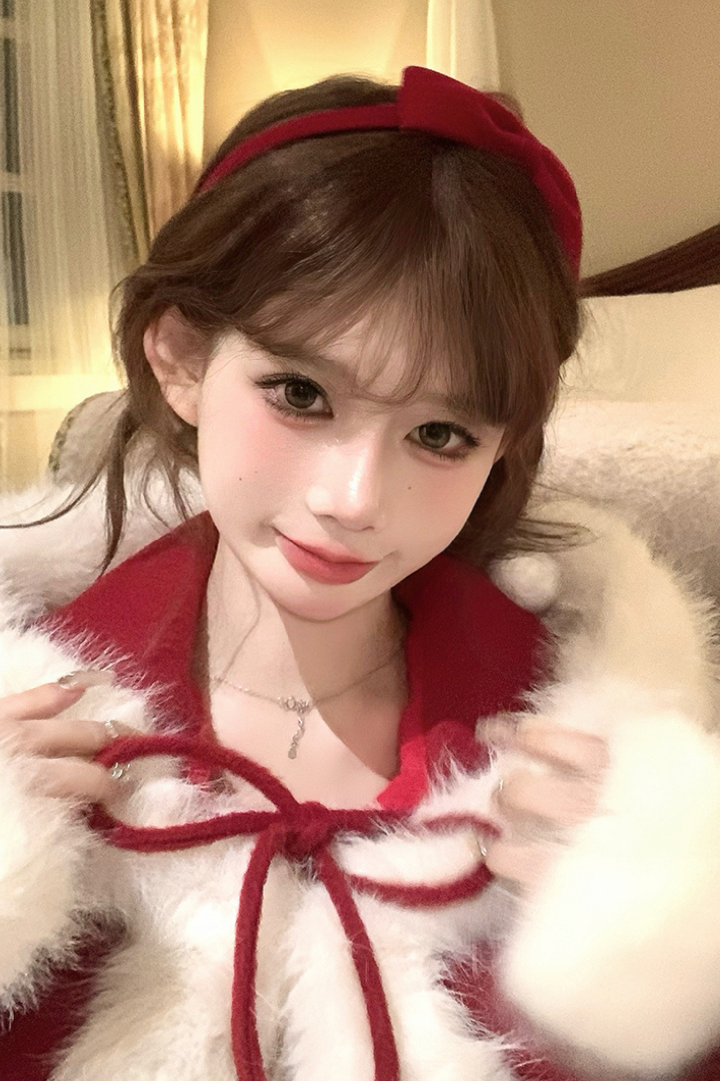 Red Velvet Cake Fur Coat + Suspender Skirt + Sleeves