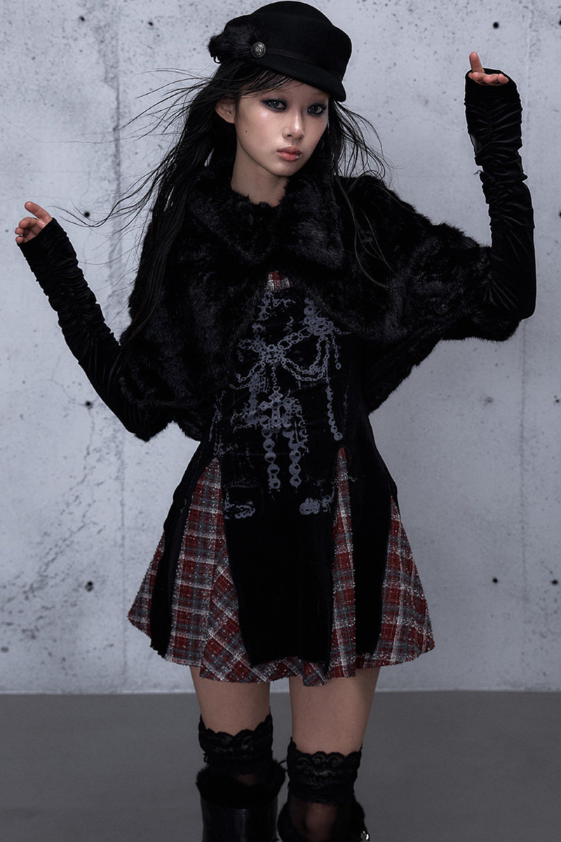 Baroque Velvet Plaid Dress