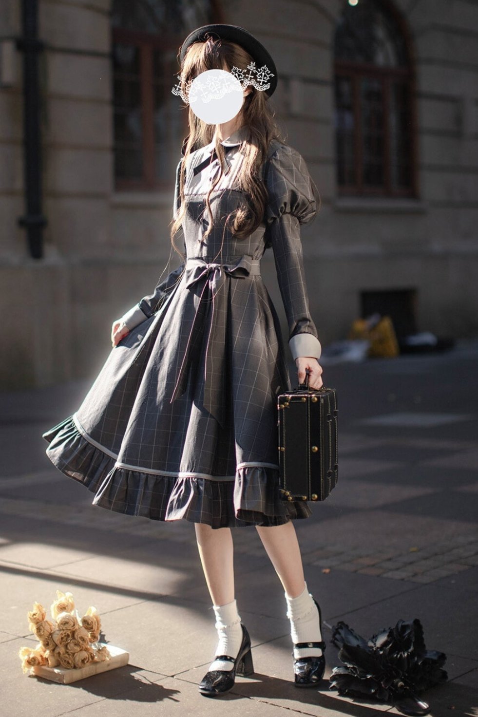 [pre-order] Gray Check Waist Dress