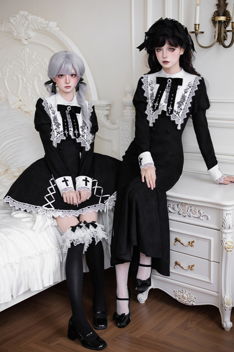 Mermaid Dress + Lace-up Short Dress + Cloak + Collar + Ribbon Brooch