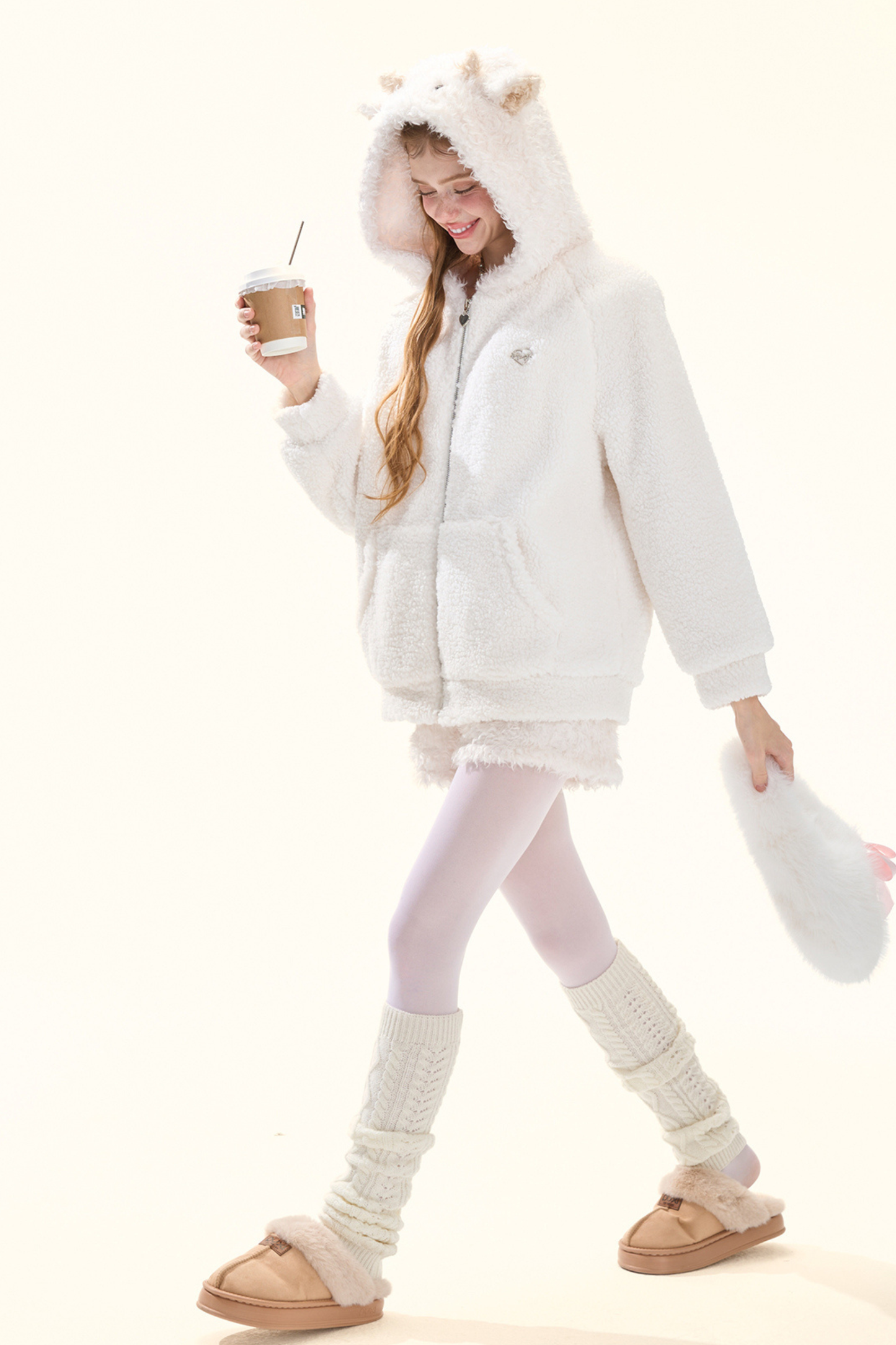 Lamb Fur Hooded Jacket + Shorts