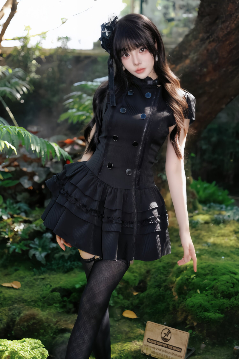 Gothic Lace Waist Cinched Dress