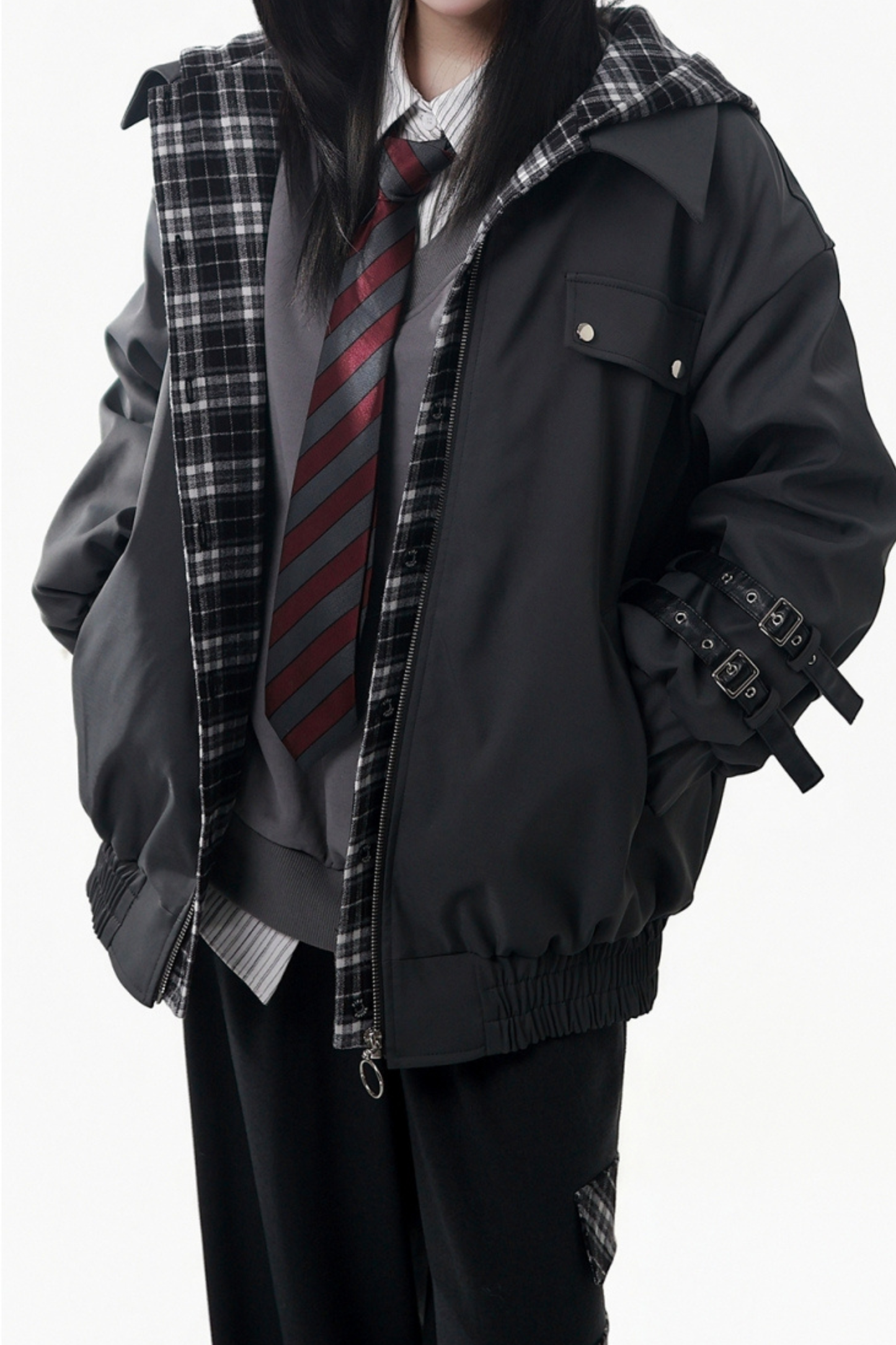 Big Fur Collar Jacket + Top + Skirt + Pants + Plaid Hooded Jacket