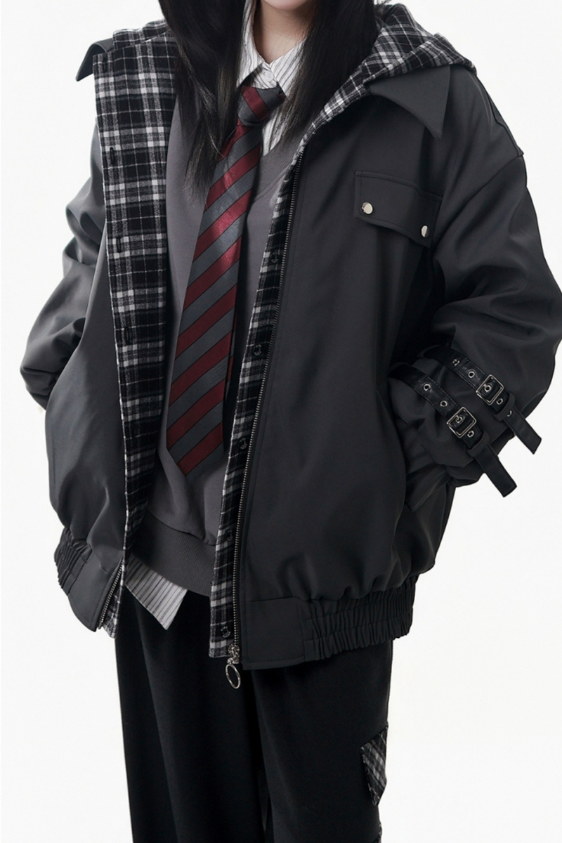 Big Fur Collar Jacket + Top + Skirt + Pants + Plaid Hooded Jacket