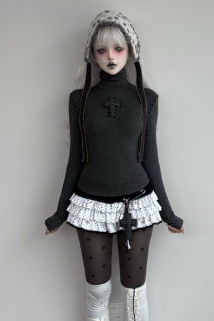 Cross Dot Turtleneck Top + Skirt + Pendant