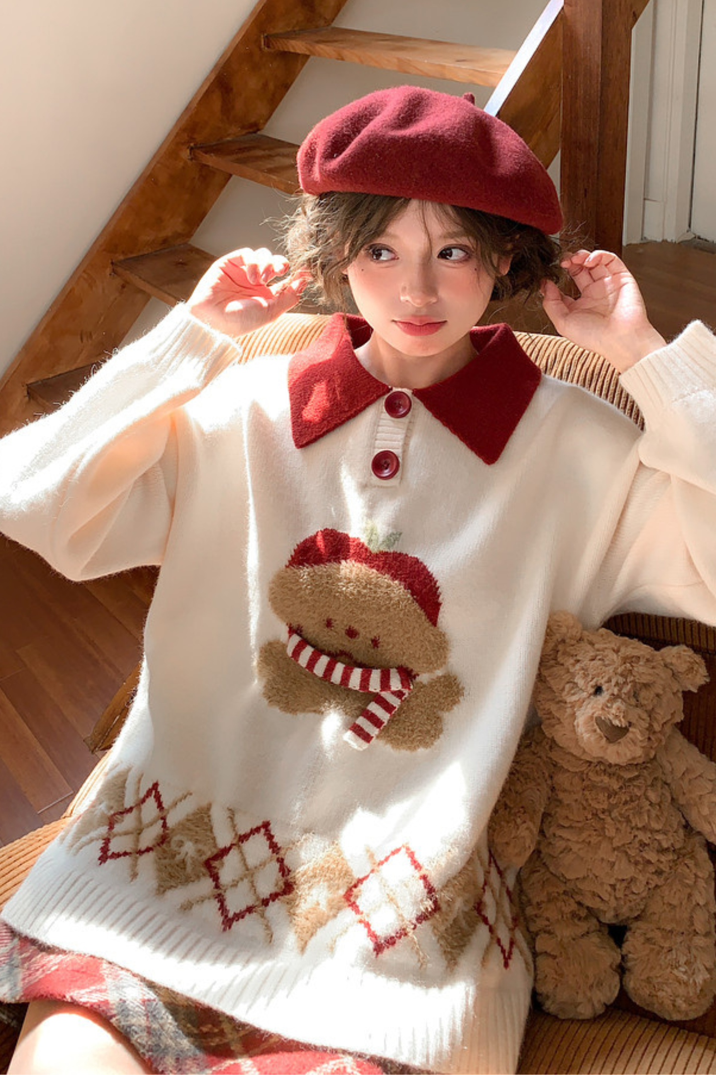 Animal Knit Polo Sweater + Cardigan