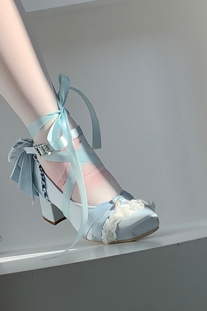 Lace-up Square Toe Ballet Heels